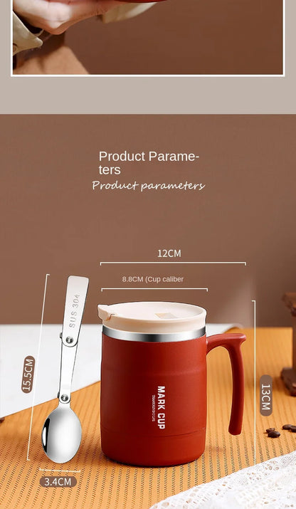 Stainless Steel Mug – Insulated Coffee Travel Mug with Lid and Spoon for Office - ZOOMNSTORE