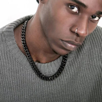 Curb Cuban Necklaces - Stainless Steel Link Chain Chokers for Men  Women in Black  Gold - ZOOMNSTORE