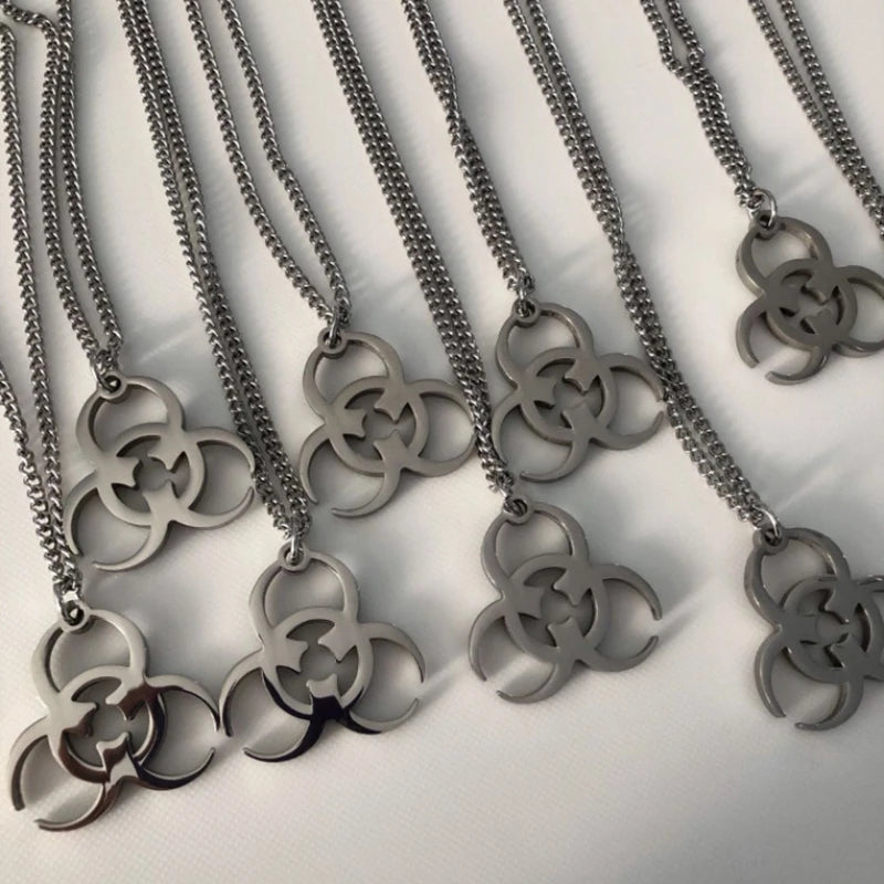 Punk Biochemical Crisis stainless steel necklace Pendant Hip Hop Silver Color Couple Necklace for Women Men Girls Couple Jewelry - ZOOMNSTORE