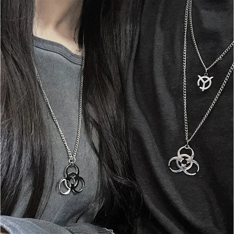 Punk Biochemical Crisis stainless steel necklace Pendant Hip Hop Silver Color Couple Necklace for Women Men Girls Couple Jewelry - ZOOMNSTORE