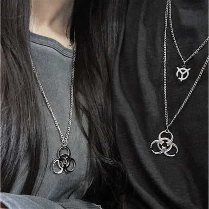 Punk Biochemical Crisis stainless steel necklace Pendant Hip Hop Silver Color Couple Necklace for Women Men Girls Couple Jewelry - ZOOMNSTORE