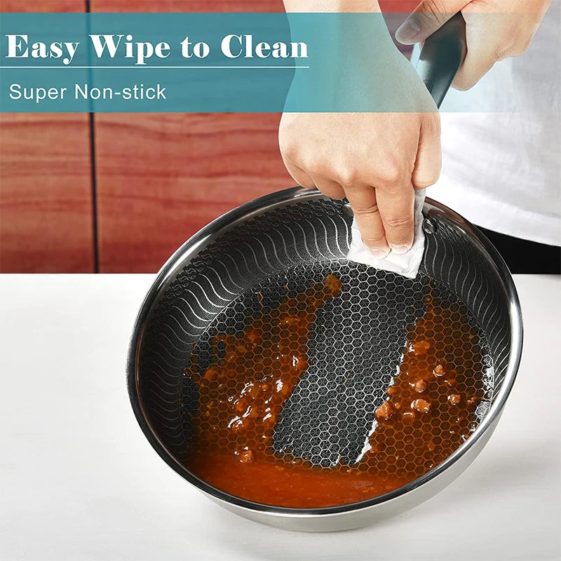 Stainless Steel Nonstick Frying Pan with Lid - Induction  Gas Compatible Honeycomb Cookware - ZOOMNSTORE
