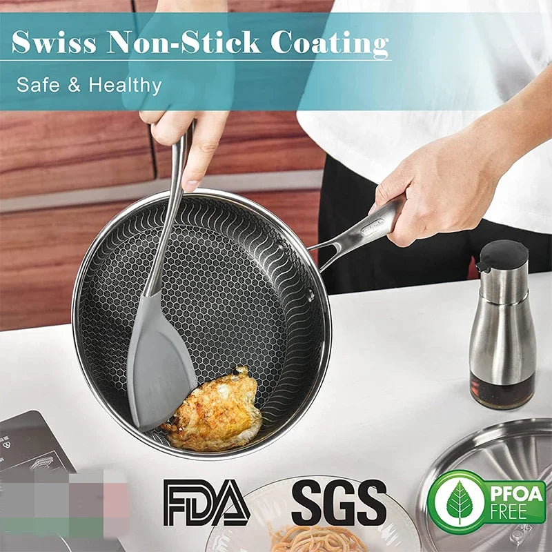 Stainless Steel Nonstick Frying Pan with Lid - Induction  Gas Compatible Honeycomb Cookware - ZOOMNSTORE