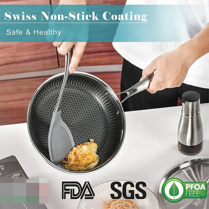 Stainless Steel Nonstick Frying Pan with Lid - Induction  Gas Compatible Honeycomb Cookware - ZOOMNSTORE