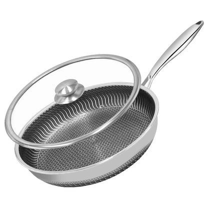 Stainless Steel Nonstick Frying Pan with Lid - Induction  Gas Compatible Honeycomb Cookware - ZOOMNSTORE