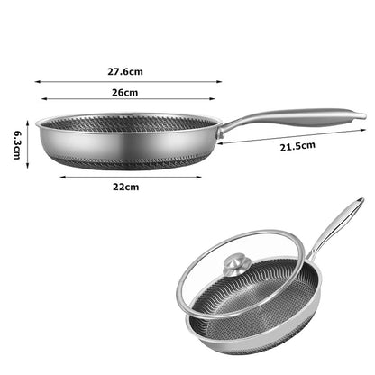Stainless Steel Nonstick Frying Pan with Lid - Induction  Gas Compatible Honeycomb Cookware - ZOOMNSTORE