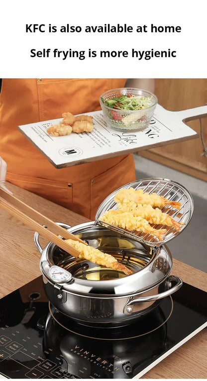 Stainless Steel Oil Fryer Thermometer with Cover - Small Oil Saving Pan for French Fries - ZOOMNSTORE