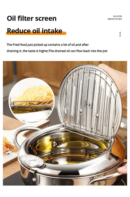 Stainless Steel Oil Fryer Thermometer with Cover - Small Oil Saving Pan for French Fries - ZOOMNSTORE