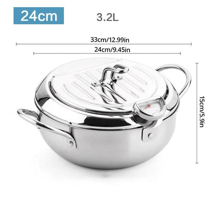Stainless Steel Oil Fryer Thermometer with Cover - Small Oil Saving Pan for French Fries - ZOOMNSTORE