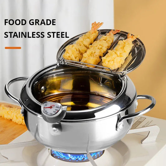 Stainless Steel Oil Fryer Thermometer with Cover - Small Oil Saving Pan for French Fries - ZOOMNSTORE