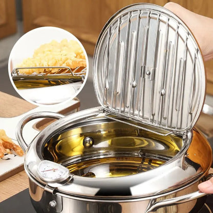 Stainless Steel Oil Fryer Thermometer with Cover - Small Oil Saving Pan for French Fries - ZOOMNSTORE