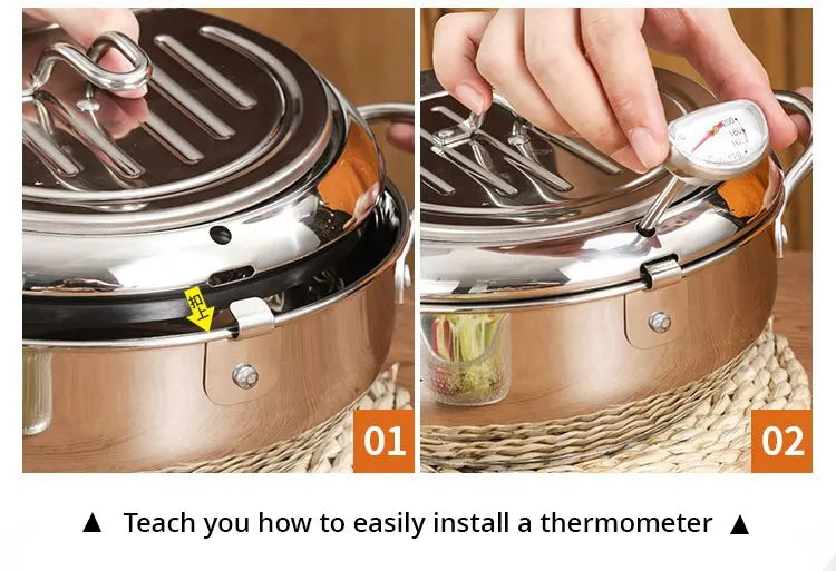 Stainless Steel Oil Fryer Thermometer with Cover - Small Oil Saving Pan for French Fries - ZOOMNSTORE