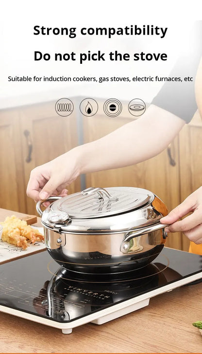Stainless Steel Oil Fryer Thermometer with Cover - Small Oil Saving Pan for French Fries - ZOOMNSTORE