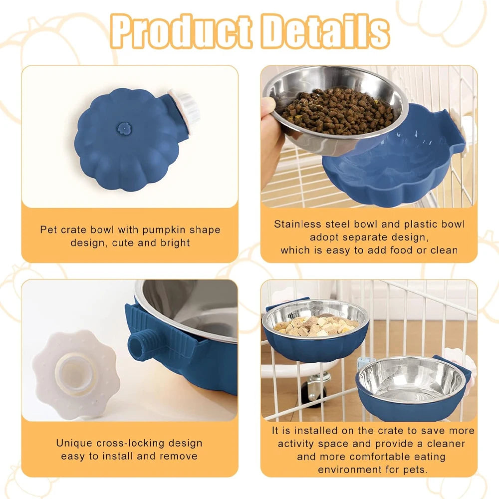Stainless Steel Pet Bowl | Movable Hanging Food Bowl Pumpkin Shaped for Small Animal Feeding - ZOOMNSTORE