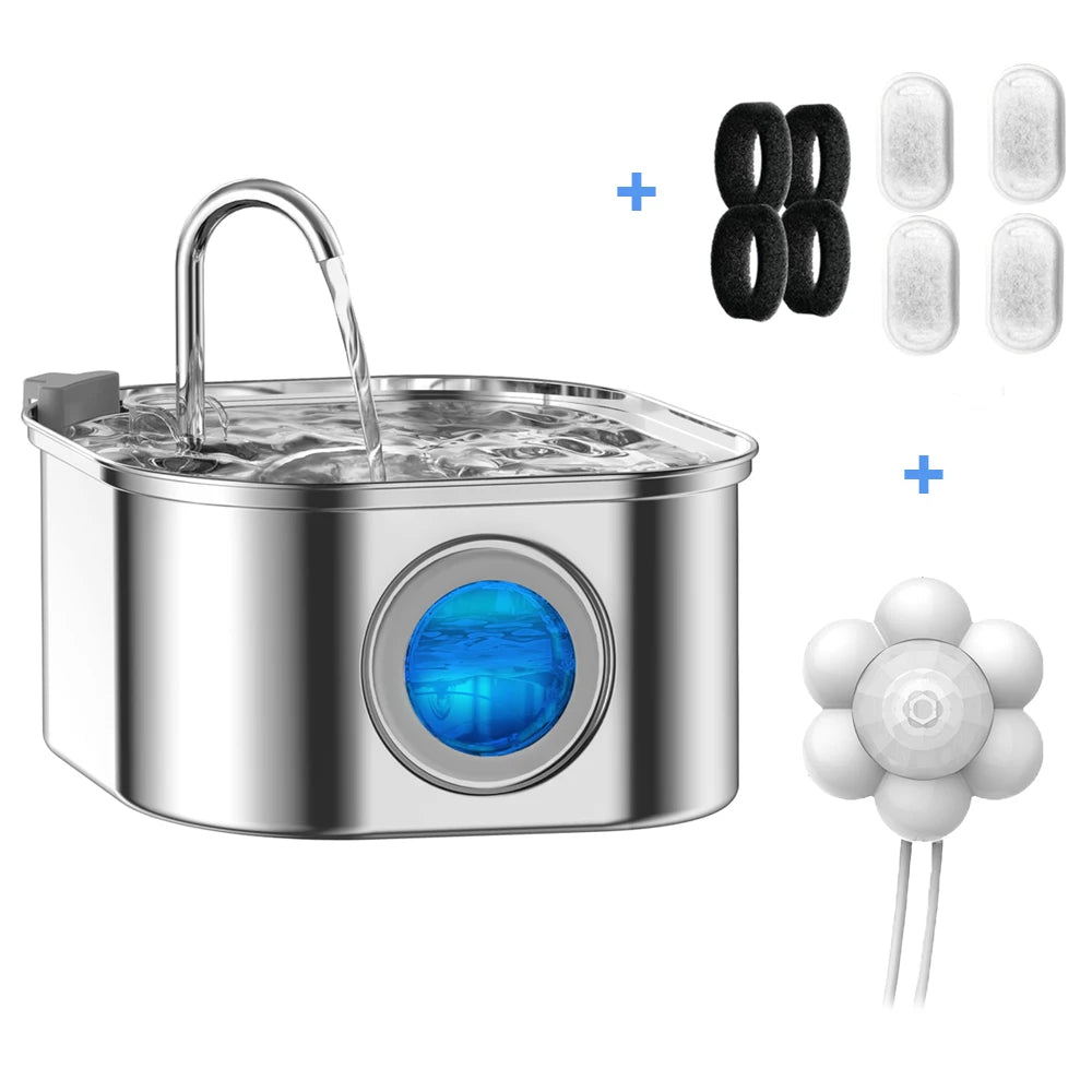 Stainless Steel Pet Water Fountain - 32L Auto Feeder with Visual Window - ZOOMNSTORE