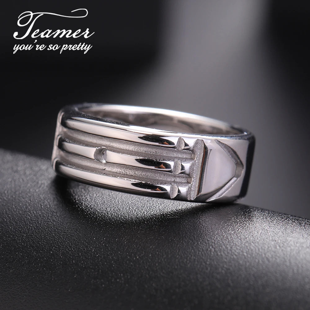 Teamer Amulet Atlantis Ring Stainless Steel Wide Fashion Minimalist Rings for Men Women Couple Wedding Anniversary Jewelry Gift - ZOOMNSTORE