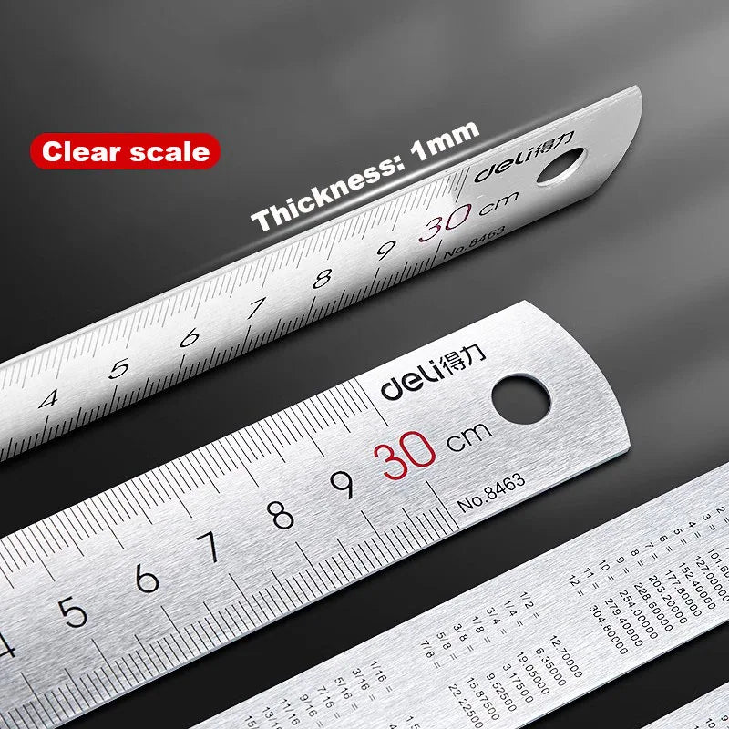 Deli Stainless Steel Ruler 15/20/30cm Metal Straight Ruler for Home School Precision Measuring Drawing Tool Supplies - ZOOMNSTORE