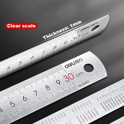Deli Stainless Steel Ruler 15/20/30cm Metal Straight Ruler for Home School Precision Measuring Drawing Tool Supplies - ZOOMNSTORE