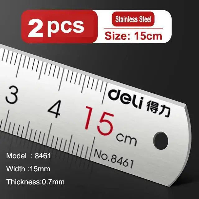 Deli Stainless Steel Ruler 15/20/30cm Metal Straight Ruler for Home School Precision Measuring Drawing Tool Supplies - ZOOMNSTORE