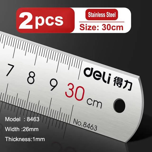 Deli Stainless Steel Ruler 15/20/30cm Metal Straight Ruler for Home School Precision Measuring Drawing Tool Supplies - ZOOMNSTORE