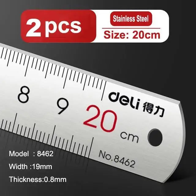 Deli Stainless Steel Ruler 15/20/30cm Metal Straight Ruler for Home School Precision Measuring Drawing Tool Supplies - ZOOMNSTORE