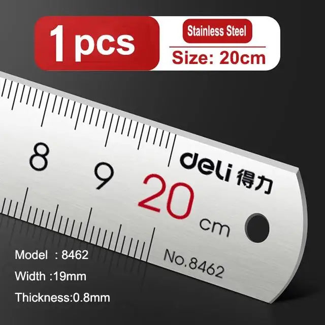 Deli Stainless Steel Ruler 15/20/30cm Metal Straight Ruler for Home School Precision Measuring Drawing Tool Supplies - ZOOMNSTORE