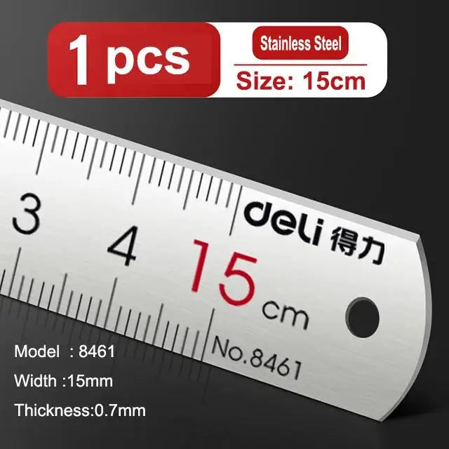 Deli Stainless Steel Ruler 15/20/30cm Metal Straight Ruler for Home School Precision Measuring Drawing Tool Supplies - ZOOMNSTORE