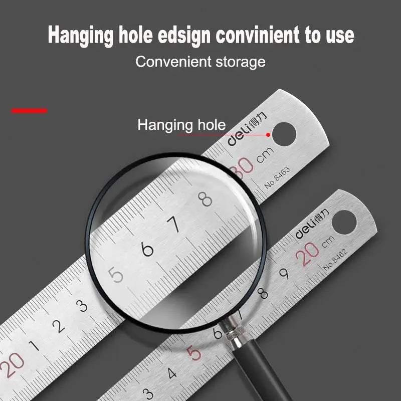 Deli Stainless Steel Ruler 15/20/30cm Metal Straight Ruler for Home School Precision Measuring Drawing Tool Supplies - ZOOMNSTORE