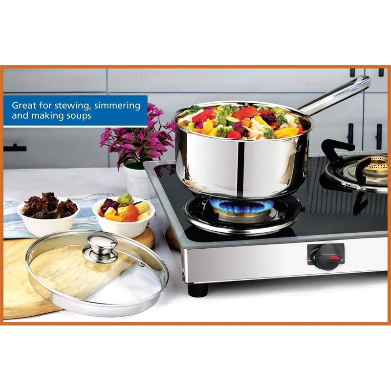 Stainless Steel Saucepan - 3 Quart Induction Compatible Pan with Strainer Lid - ZOOMNSTORE