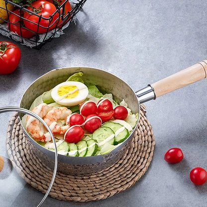 Stainless Steel Saucepan with Lid - Multipurpose Cooking Pot with Wood Handle and Pour Spouts - ZOOMNSTORE