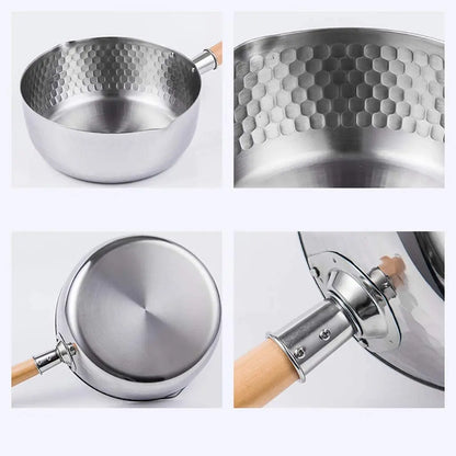 Stainless Steel Saucepan – Multi Use Cooking Pot with Solid Wood Handle & Glass Lid - ZOOMNSTORE
