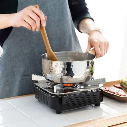 Stainless Steel Saucepan with Lid - Multipurpose Cooking Pot with Wood Handle and Pour Spouts - ZOOMNSTORE