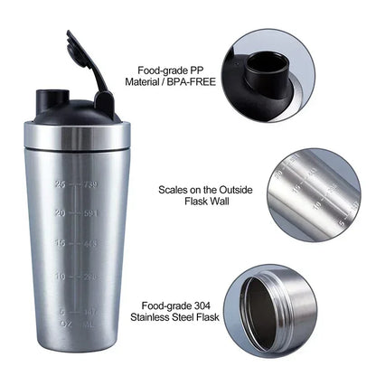 Stainless Steel Shaker - Protein Shaker Bottle Portable Leak Proof Mixer Cup - ZOOMNSTORE
