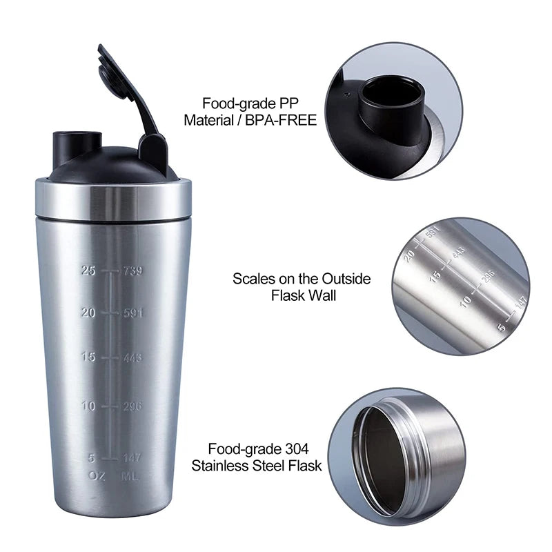 Stainless Steel Shaker - Protein Shaker Bottle Portable Leak Proof Mixer Cup - ZOOMNSTORE