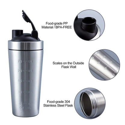 Stainless Steel Shaker - Protein Shaker Bottle Portable Leak Proof Mixer Cup - ZOOMNSTORE