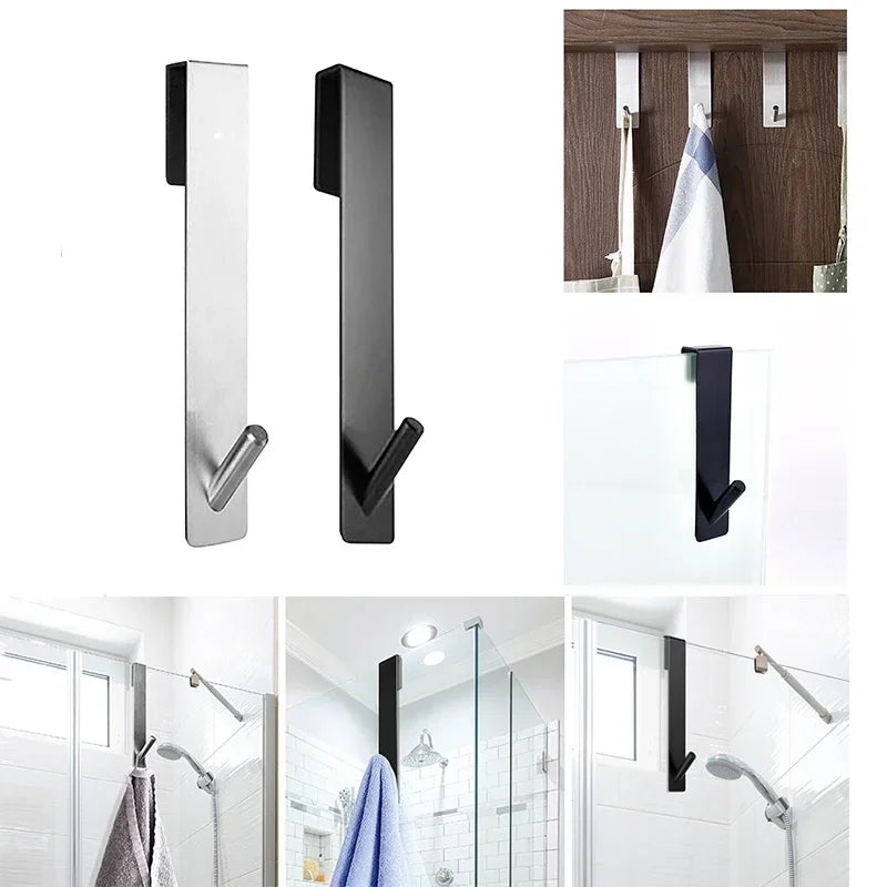 Stainless Steel S-Shape Shower Door Towel Rack - Bathroom Bathrobe Hanger Hooks - ZOOMNSTORE