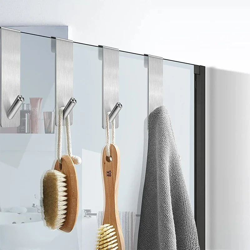 Stainless Steel S-Shape Shower Door Towel Rack - Bathroom Bathrobe Hanger Hooks - ZOOMNSTORE
