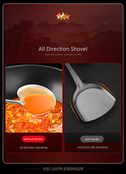 Stainless Steel Spatula - 2 in 1 Round Scoop Shovel with Heat Insulation Handle - ZOOMNSTORE