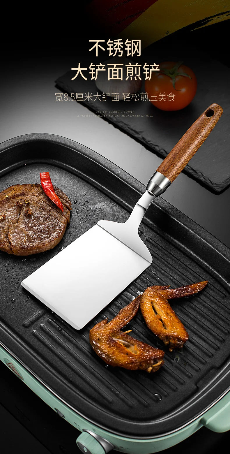 304 Stainless Steel Spatula - Non-Stick Barbecue Tongs with Wood Handle - ZOOMNSTORE