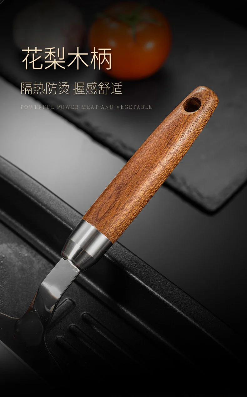 304 Stainless Steel Spatula - Non-Stick Barbecue Tongs with Wood Handle - ZOOMNSTORE