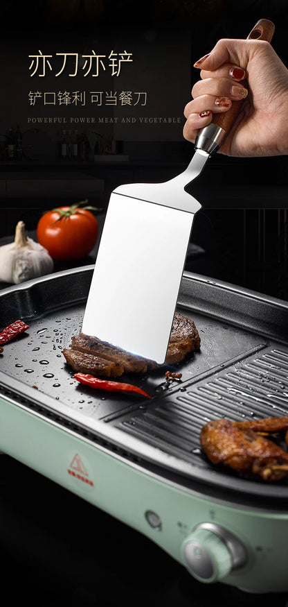 304 Stainless Steel Spatula - Non-Stick Barbecue Tongs with Wood Handle - ZOOMNSTORE