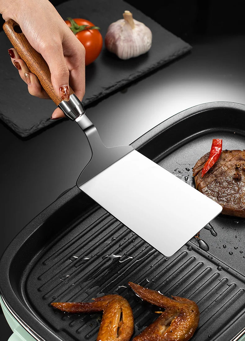 304 Stainless Steel Spatula - Non-Stick Barbecue Tongs with Wood Handle - ZOOMNSTORE