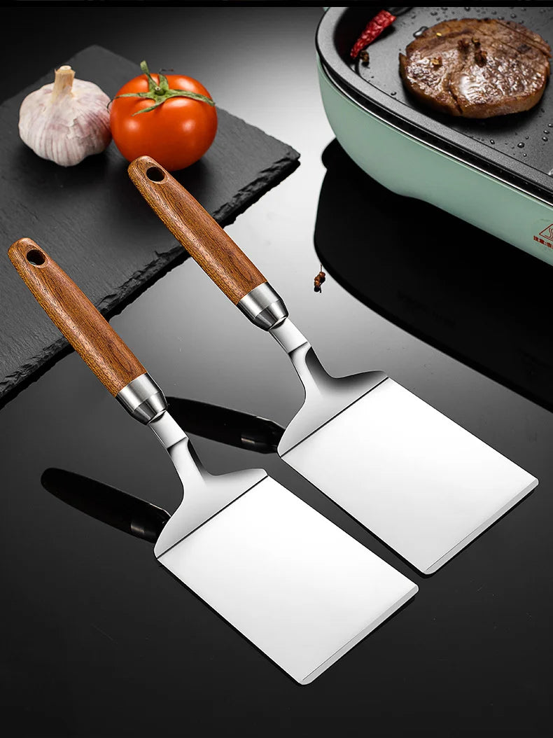 304 Stainless Steel Spatula - Non-Stick Barbecue Tongs with Wood Handle - ZOOMNSTORE