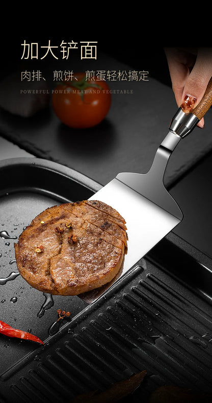 304 Stainless Steel Spatula - Non-Stick Barbecue Tongs with Wood Handle - ZOOMNSTORE