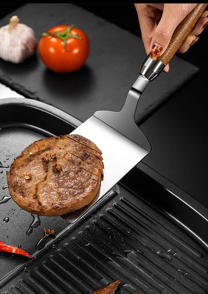 304 Stainless Steel Spatula - Non-Stick Barbecue Tongs with Wood Handle - ZOOMNSTORE