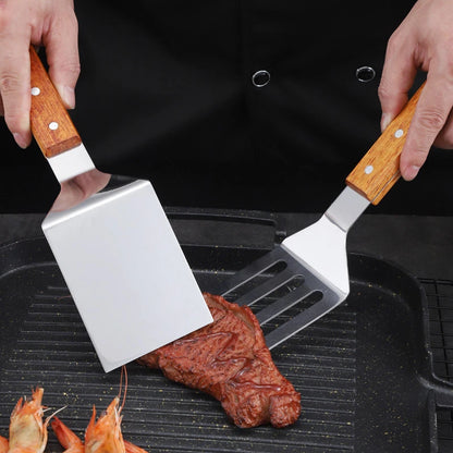 Stainless Steel Wooden Handle Spatula - Cooking BBQ Teppanyaki Tool - ZOOMNSTORE