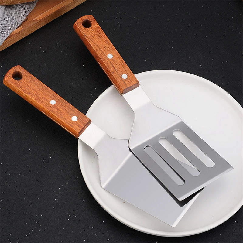 Stainless Steel Wooden Handle Spatula - Cooking BBQ Teppanyaki Tool - ZOOMNSTORE