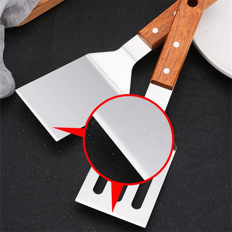 Stainless Steel Wooden Handle Spatula - Cooking BBQ Teppanyaki Tool - ZOOMNSTORE