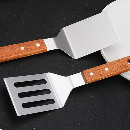 Stainless Steel Wooden Handle Spatula - Cooking BBQ Teppanyaki Tool - ZOOMNSTORE