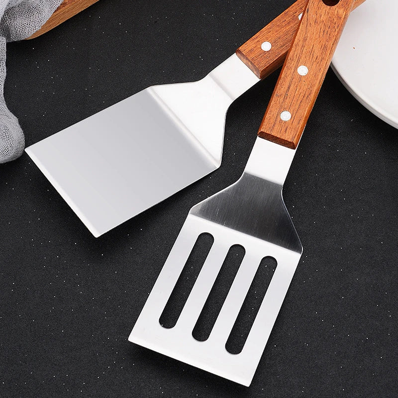 Stainless Steel Wooden Handle Spatula - Cooking BBQ Teppanyaki Tool - ZOOMNSTORE